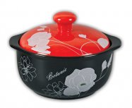 19cm Heat-resistant Clay Casserole - Silver Peony