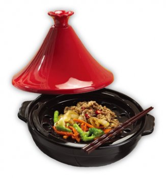 26cm Heat-resistant Clay Tagine with Steamer - Red