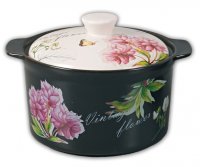 22cm Heat-resistant Clay Casserole - vintage flower