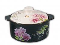 18cm Heat-resistant Clay Casserole - vintage flower