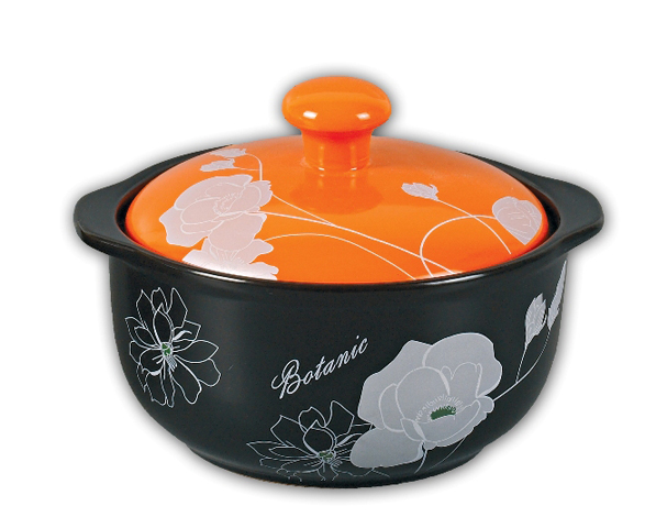 17cm Heat-resistant Clay Casserole - Silver Peony - Click Image to Close