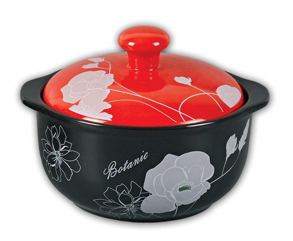 19cm Heat-resistant Clay Casserole - Silver Peony - Click Image to Close